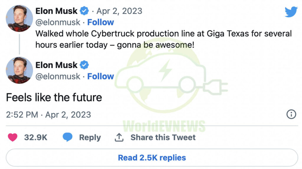 elon musk Tesla cybertruck production tweet