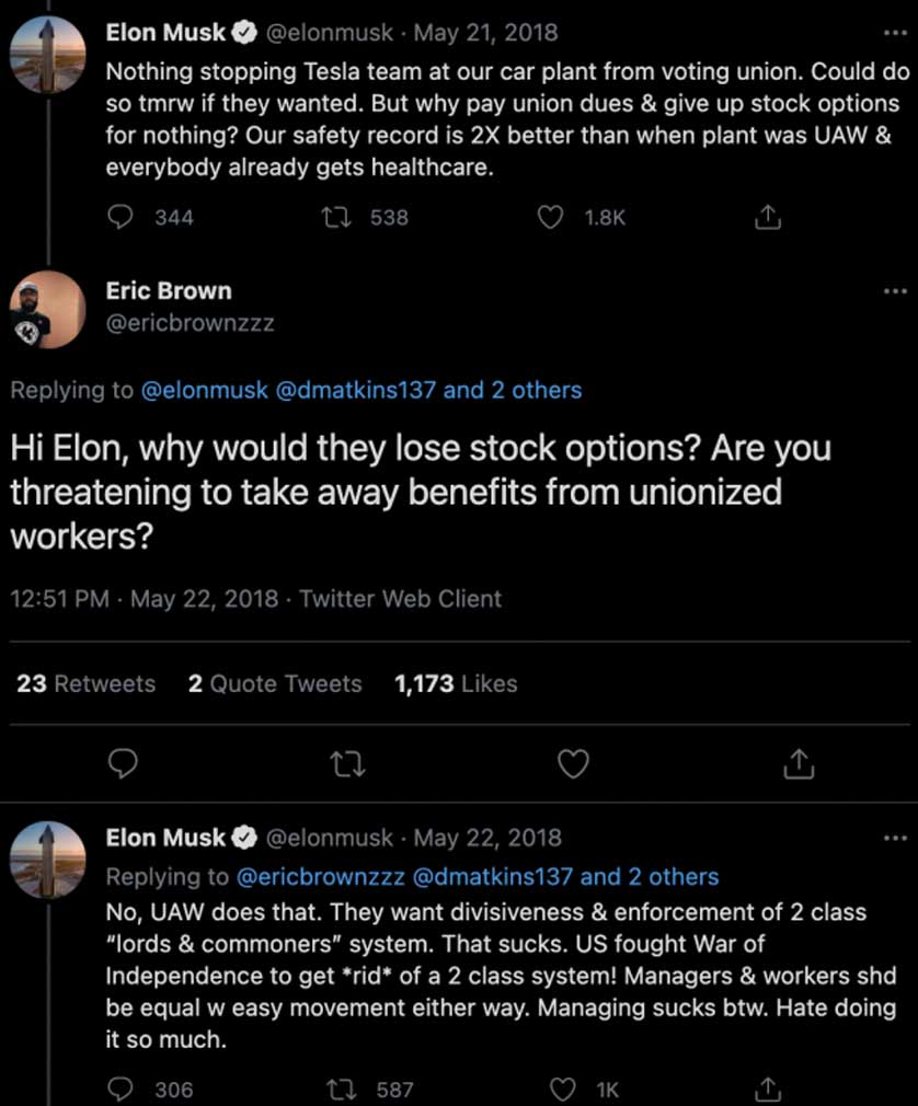 elon musk tweet labour laws