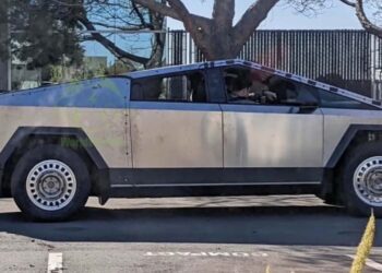 Tesla cybertruck prototype steel wheels