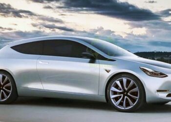 Tesla model 2 rendering front three quarters