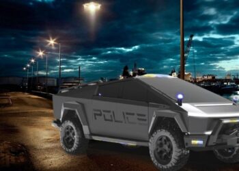 Tesla Cybertruck Police Car Livery Illustration Front Three Quarters