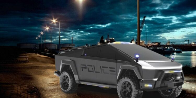 Tesla Cybertruck Police Car Livery Illustration Front Three Quarters