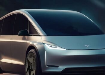 Tesla Model V Robovan Rendering Front Three Quarters