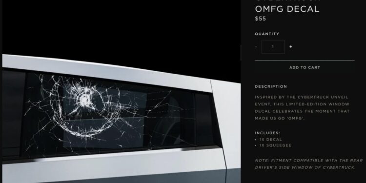 Tesla cybertruck smashed window omfg decal