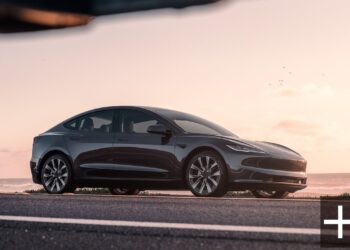 Best Electric Cars in USA in 2024 - Tesla Model 3 Side Profile, Front Three Quarters